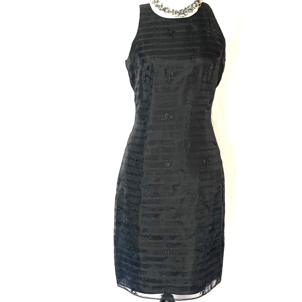 Ann Taylor Silk Embroidered Black Dress Size 8